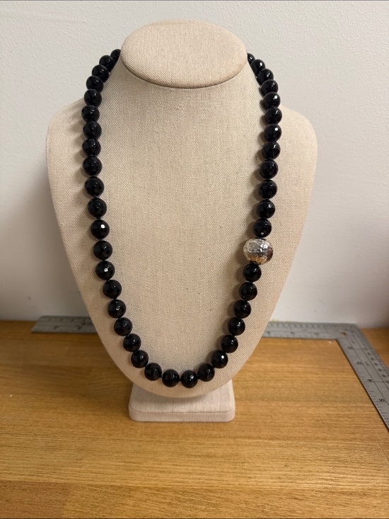 Jewelry - Silver 925 clasp with black glass beads and silver tone accent mirrorball